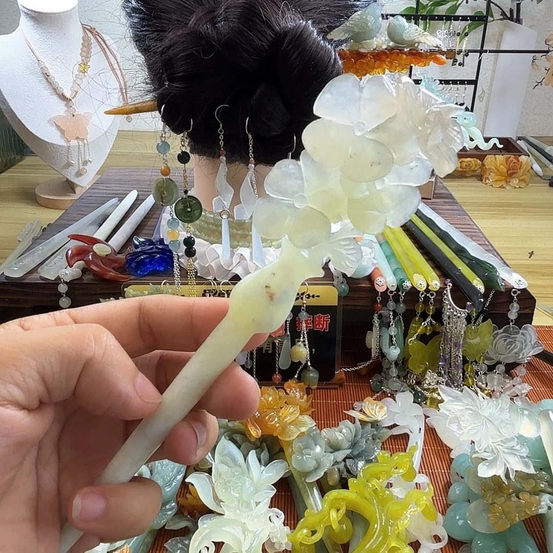 合金蛇纹石玉发饰