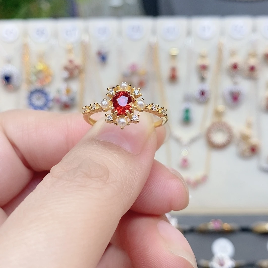 戒指彩色蓝宝石银S925镶嵌