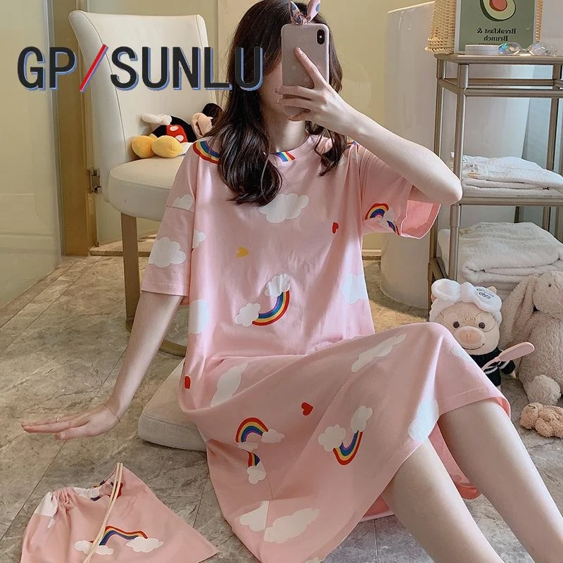 日本小众GP睡裙女夏棉质少女宽松可爱卡通睡衣夏季薄款春夏可外穿