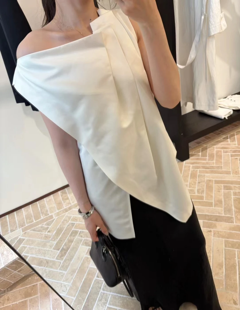 极简老钱风不规则时髦背心法式上衣