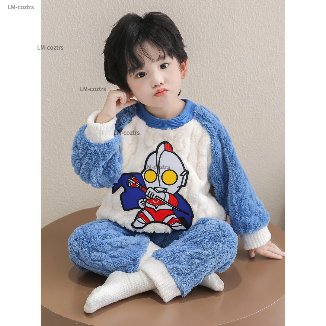 儿童睡衣男童秋冬款2025新款珊瑚绒男宝宝卡通奥特曼家居服套装