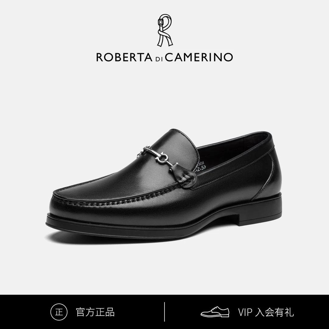 Roberta诺贝达男士牛皮商务休闲鞋皮鞋时尚舒适一脚蹬套脚乐福鞋