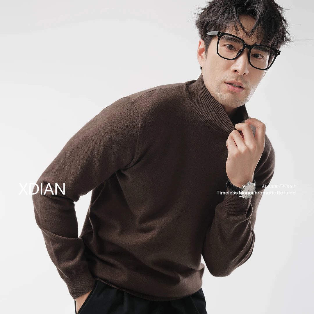 XDIAN/续点可机洗绵羊毛半高领毛衣打底衫男士针织长袖上衣秋冬