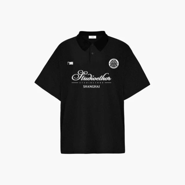 【ETHOR】25秋冬 ERFW25-365T 设计师黑色棉质LOGO印花Polo