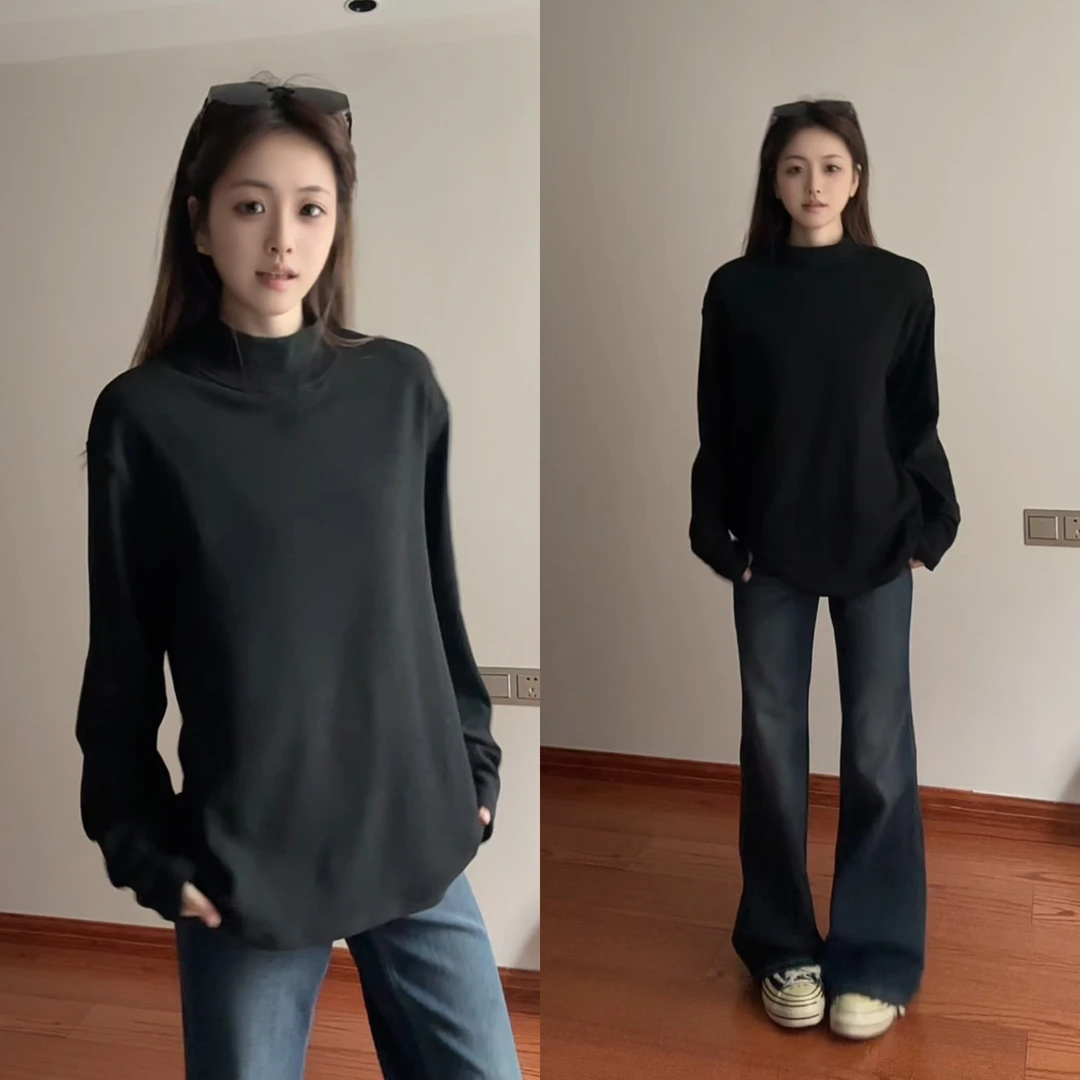 锁温半高领德绒T恤男女冬季加绒加厚保暖防寒打底衫内搭秋衣上衣