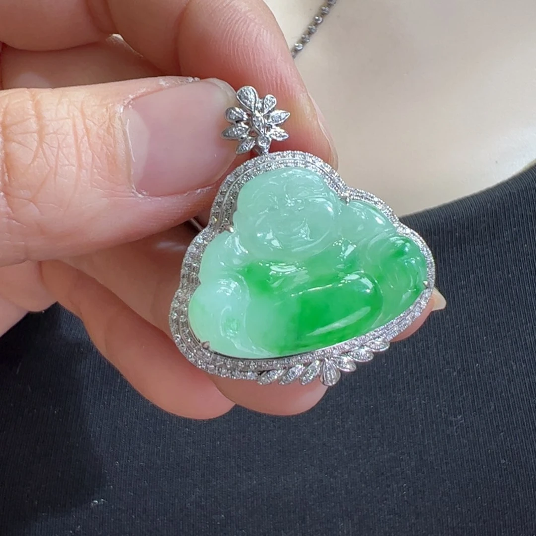 翡翠吊坠(不含链)18K金镶嵌