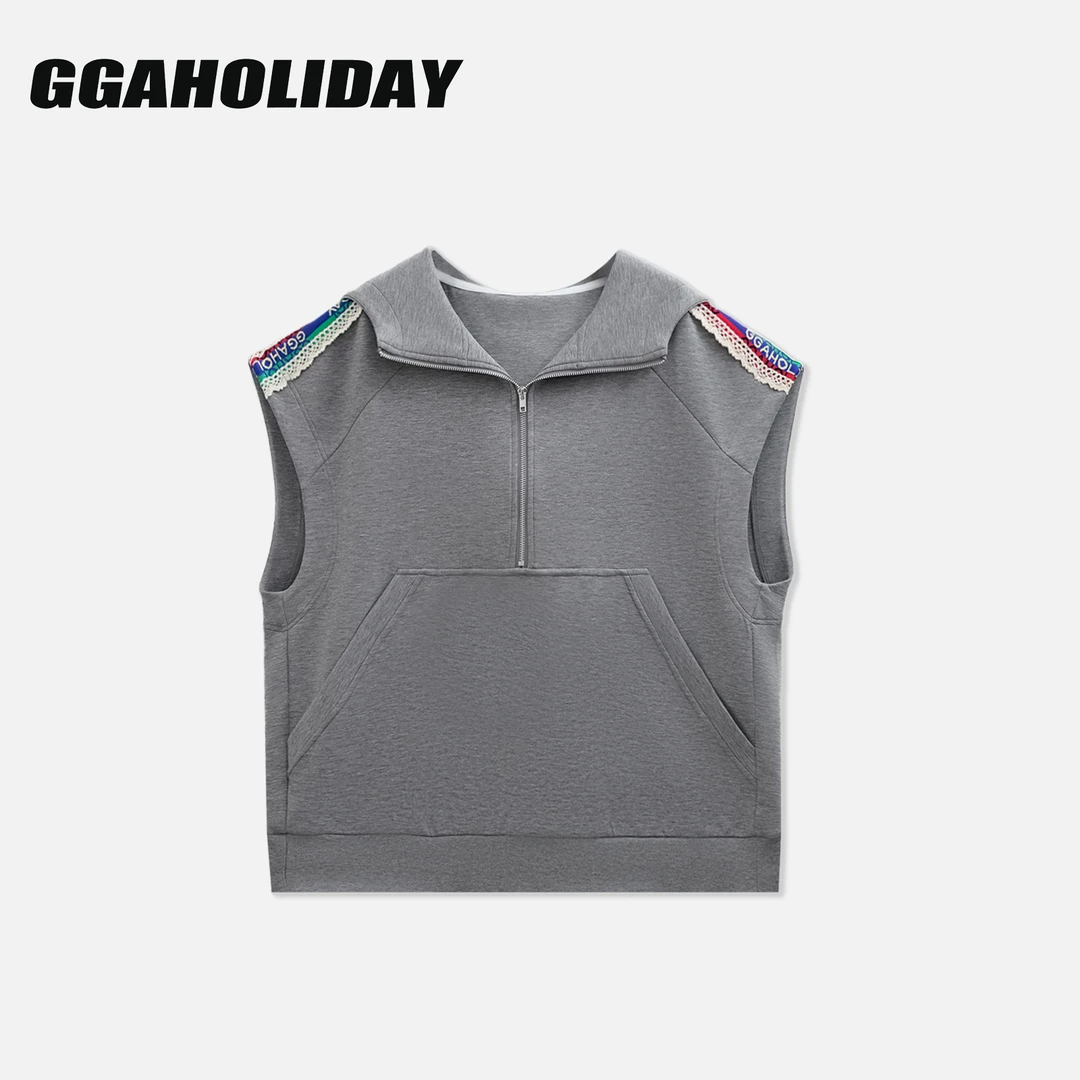 GGAHOLIDAY美式时尚休闲宽松潮流简约风百搭显瘦连帽马甲-153121