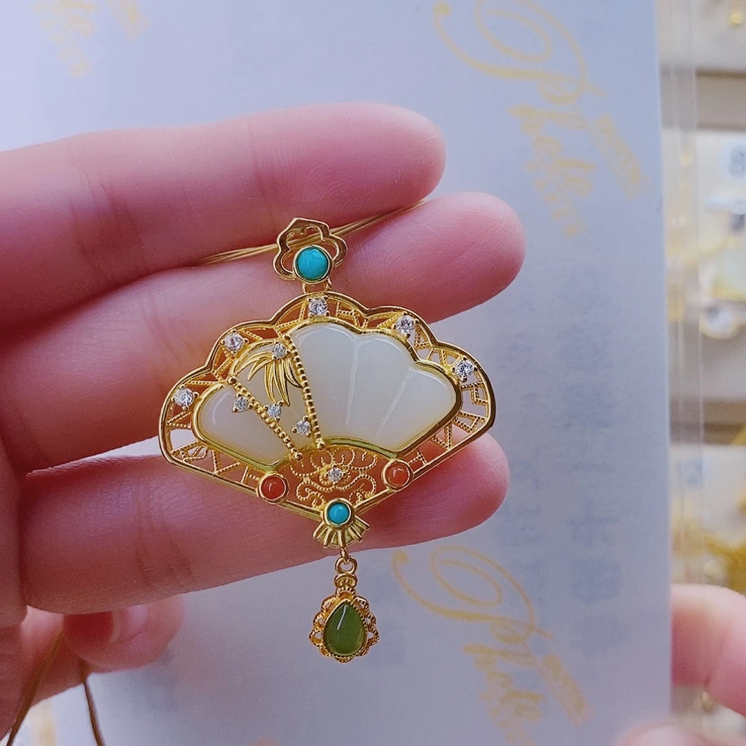 和田玉颈饰银S925镶嵌