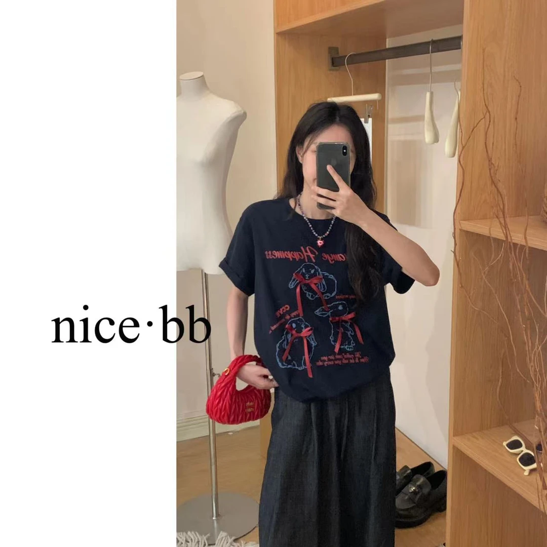 ins韩系小兔子印花短袖T恤