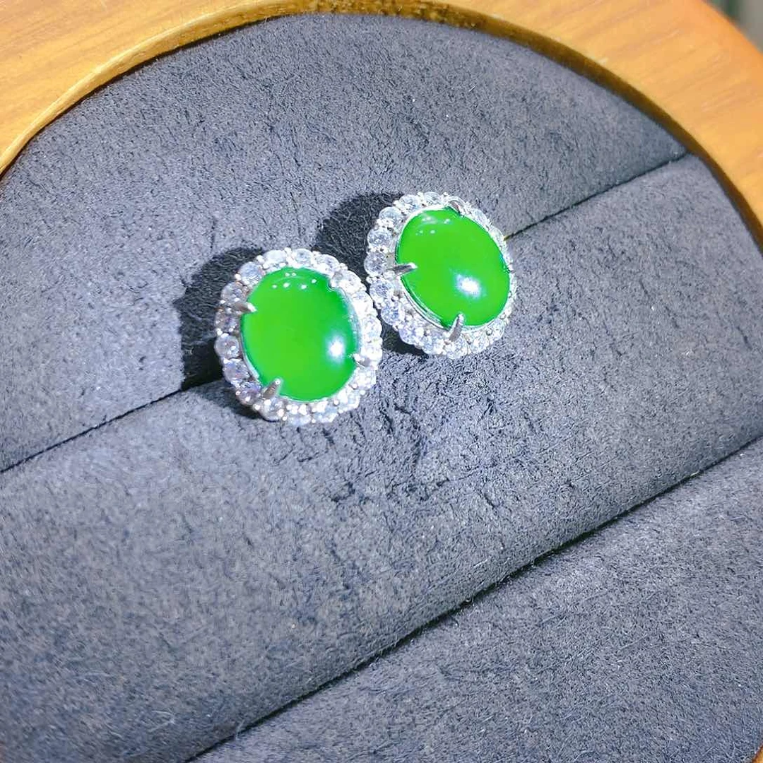 翡翠耳饰银S925镶嵌4甄选qj