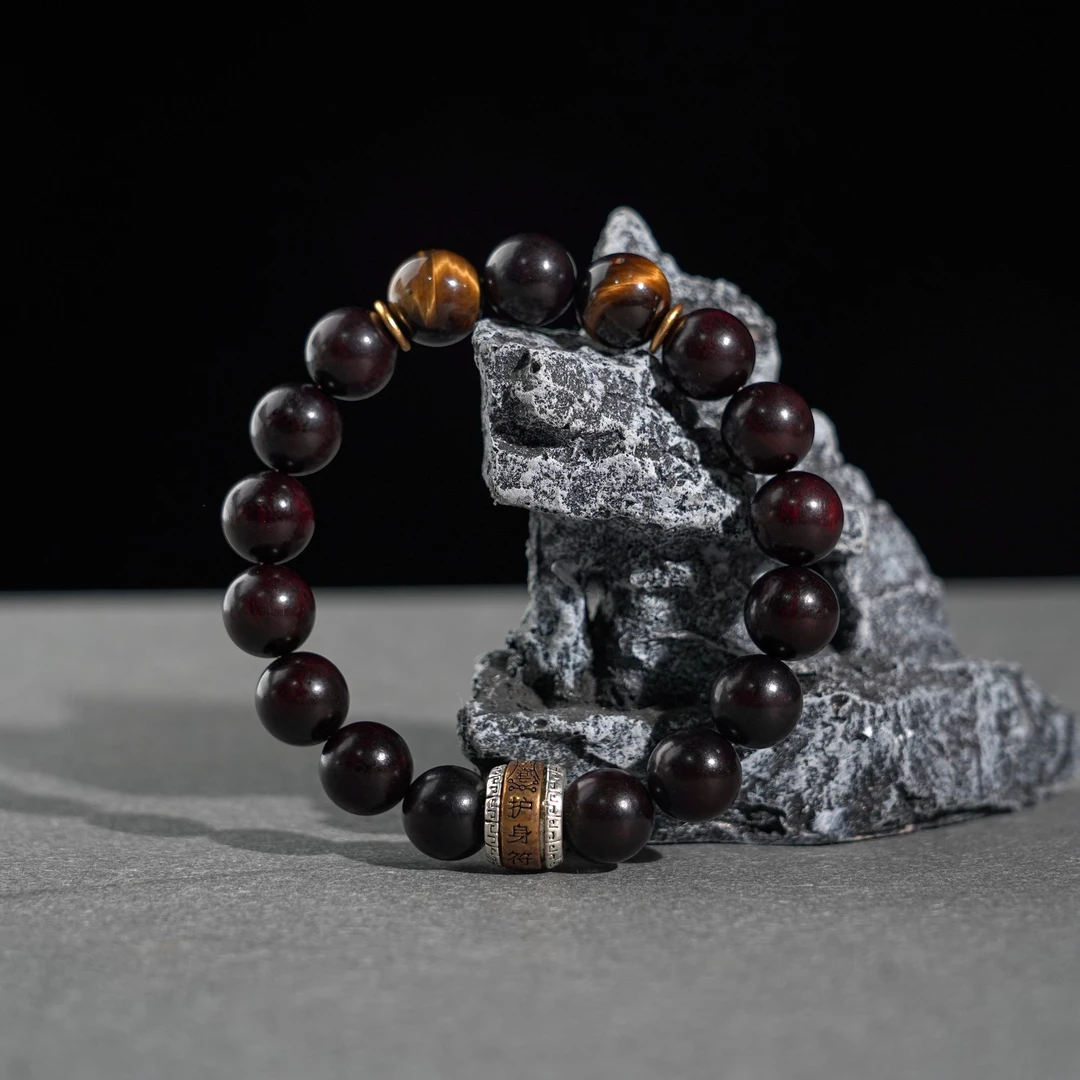 【九韵木语】印度小叶紫檀1.2单圈DIY搭配S925银黄虎眼手串 XY40513