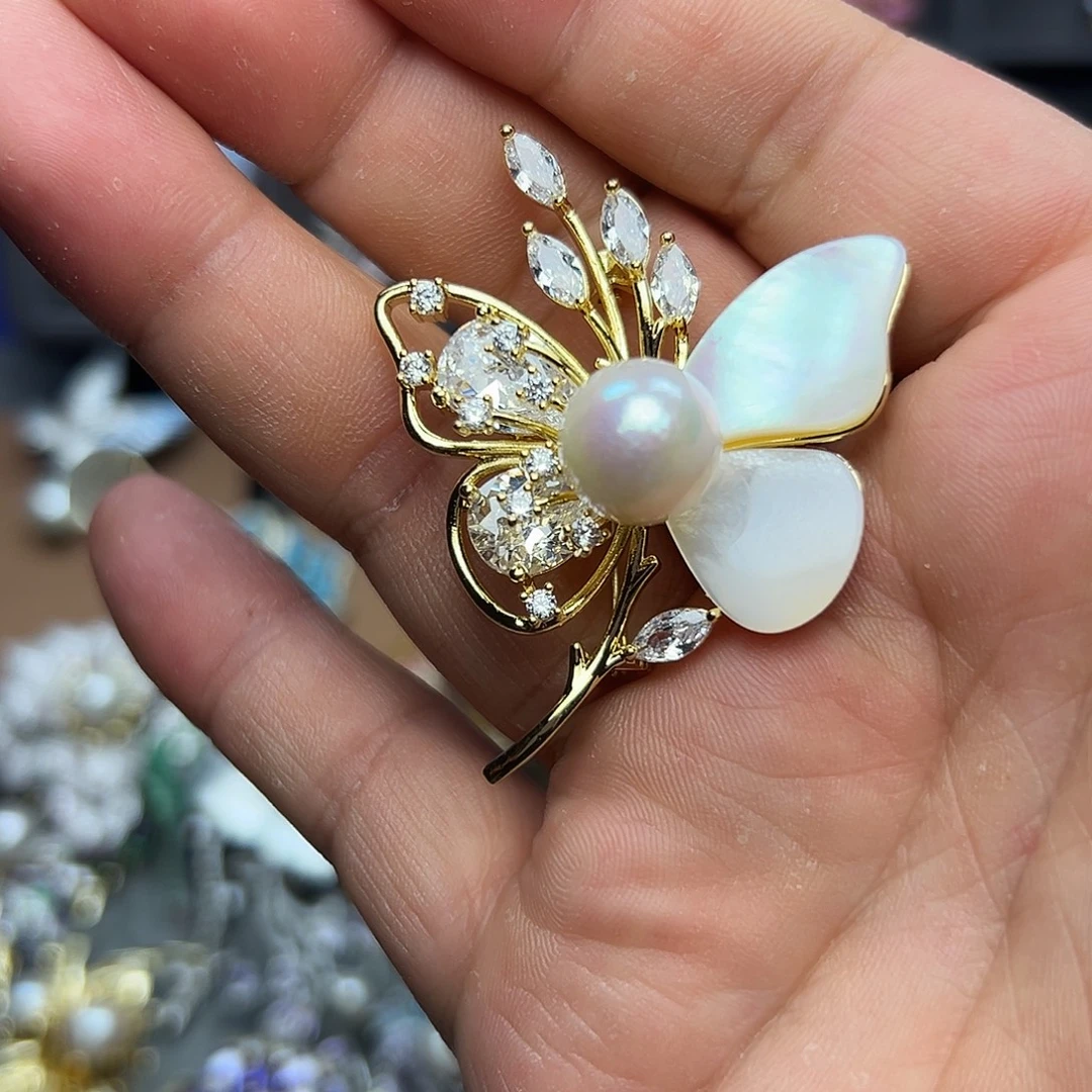合金淡水珍珠胸针