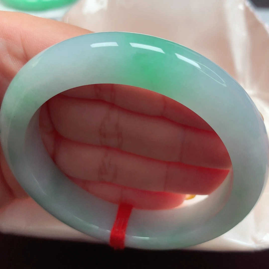 翡翠未镶嵌手镯58宽版冰胶阳绿