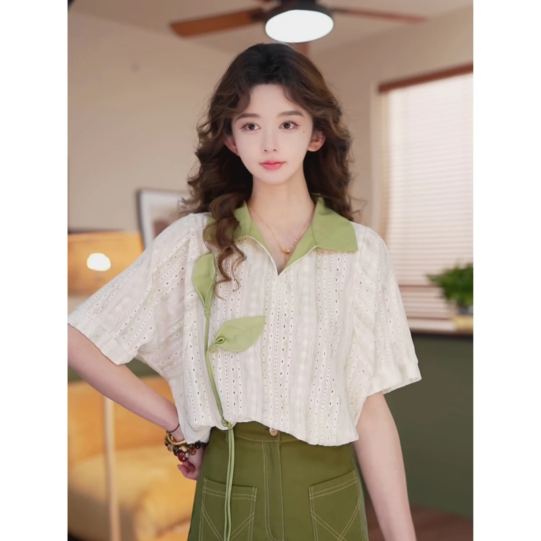 余紫绮【绿藤】夏季休闲百搭时尚衬衫女短袖上衣ZS1113343