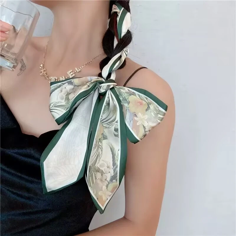 围巾女夏季出游百搭ins飘带扎马尾绑发带窄长条绑包多功能小丝巾