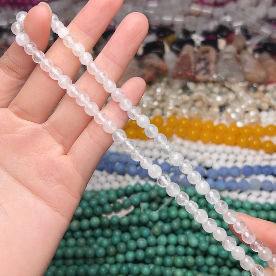 玛瑙/玉髓合金珠宝半成品V780。6mm天然白水晶圆珠一条