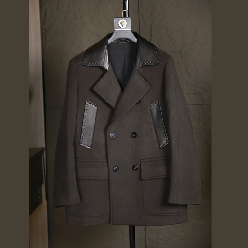 100%纯羊毛外套男士秋冬季呢子风衣高端西装毛呢大衣中长款男装
