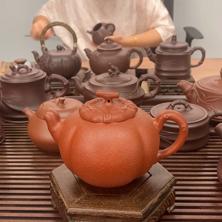 茶壶紫砂柿子壶260毫升半手工孤品放漏