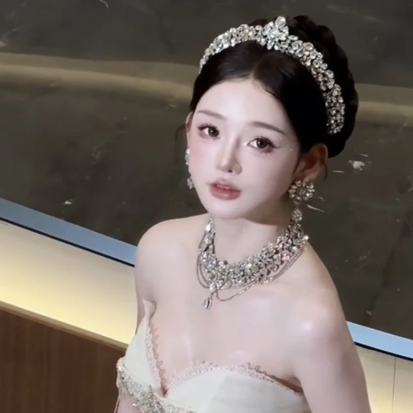 铜合金项链 2890新款满钻项链新娘婚礼仪式礼服造型简约百搭精致