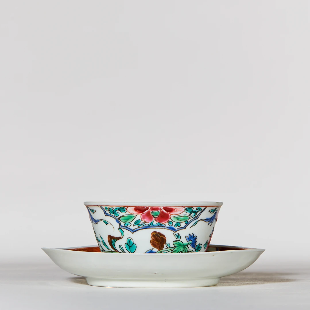 3383清雍正粉彩灵芝如意纹杯碟【古董拍卖】