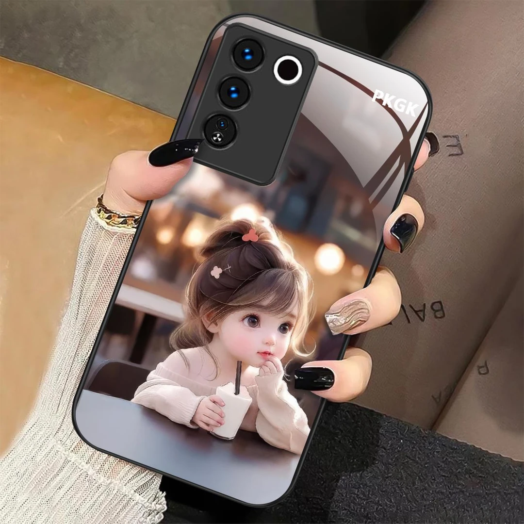 适用【vivo S16】喝茶女孩液态玻璃手机壳 超薄防摔刮 网红时尚