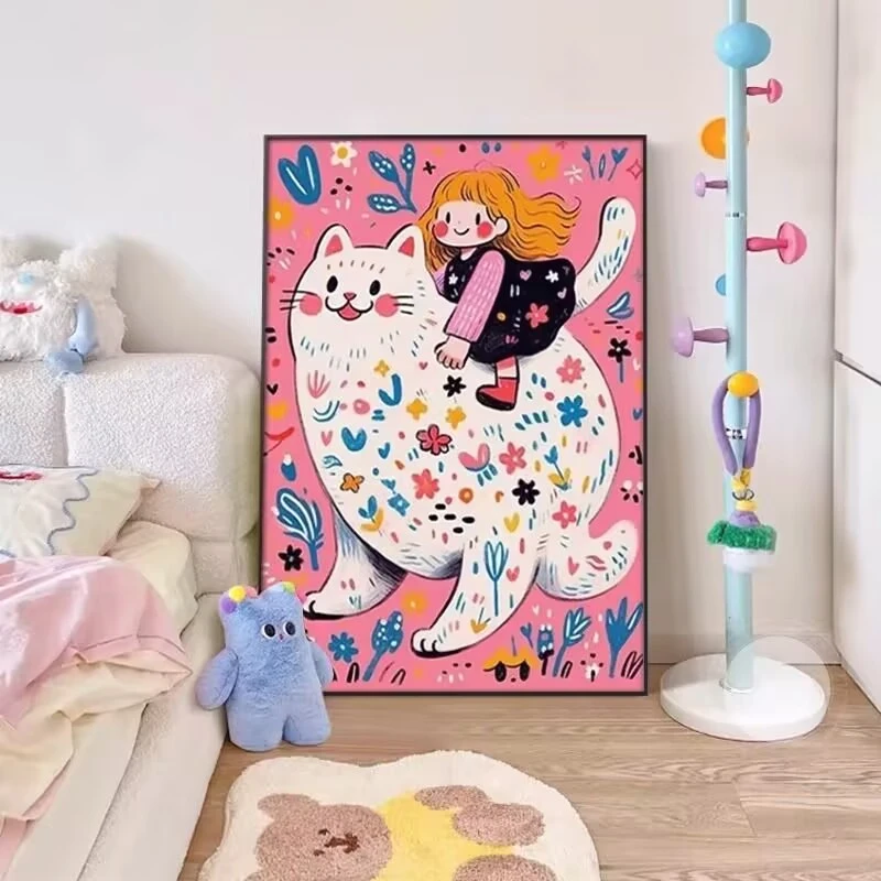 现代简约风卡通可爱女孩卧室装饰画儿童房床头挂画S18