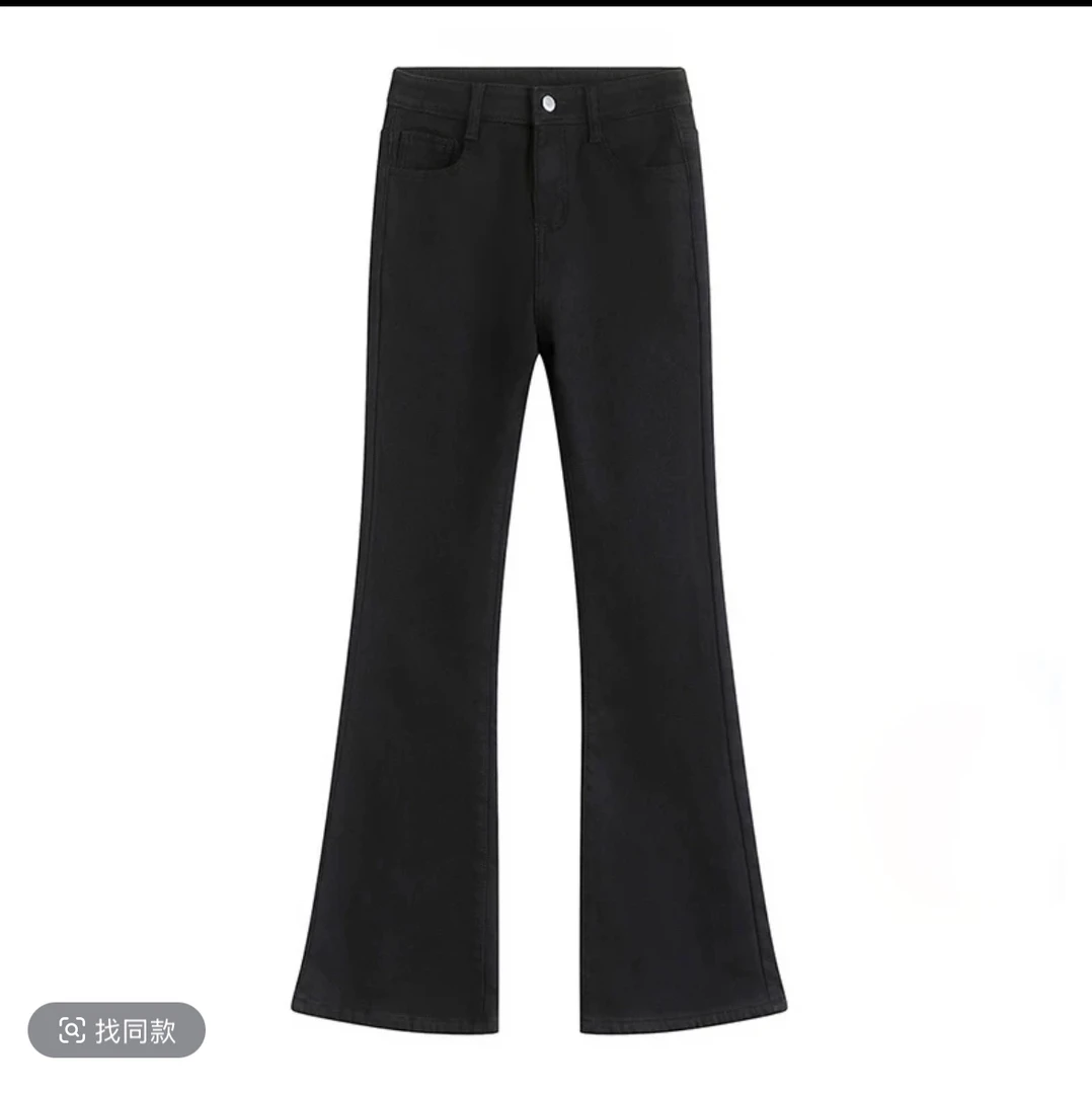 显瘦显高韩系黑色微喇叭弹力牛仔裤女秋季显高九分高腰显瘦马蹄裤