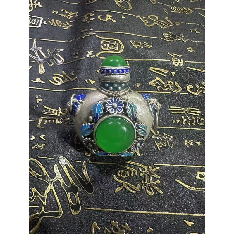 旧藏高端文玩景泰蓝绿珠鼻烟壶