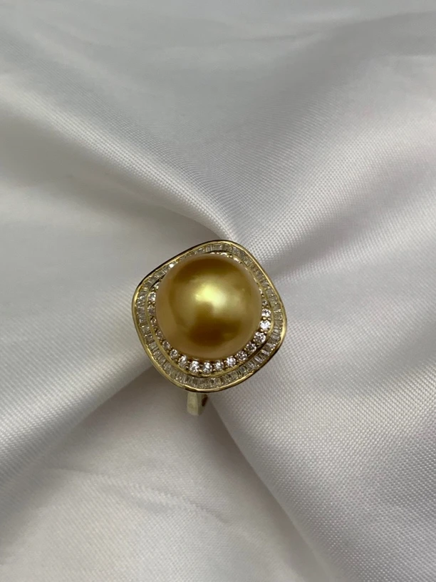 天然海水南洋金珠浓金戒指11-12mm送礼送爱人送朋友
