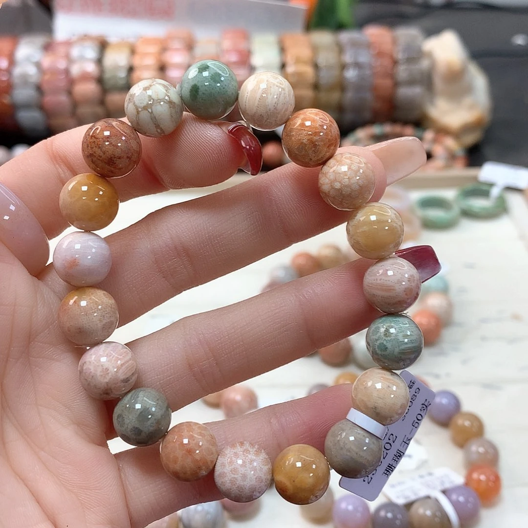 硅化珊瑚（珊瑚玉）手链未镶嵌喵*咪108