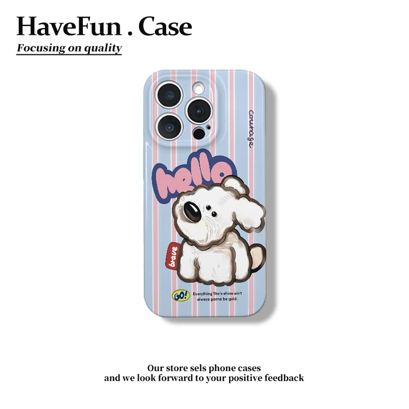 雅天立蓝粉条纹小狗适用iPhone1615手机壳13菲林华为vivo小米oppo