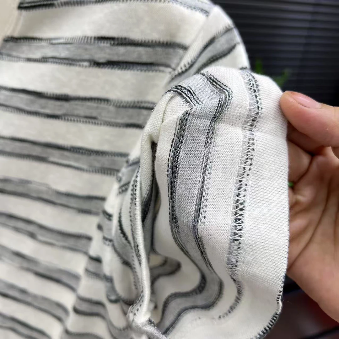 潮牌条纹·扎染拼接撞色圆领短袖T恤休闲半袖上衣25079