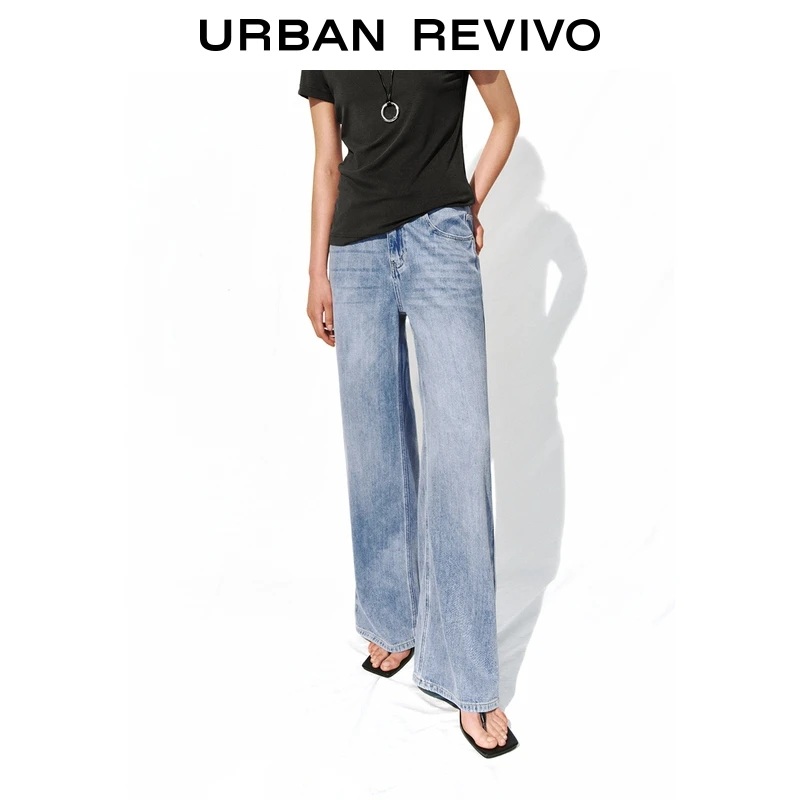 UR2025夏季新款女装时尚休闲百搭抽绳阔腿牛仔长裤UWB850001