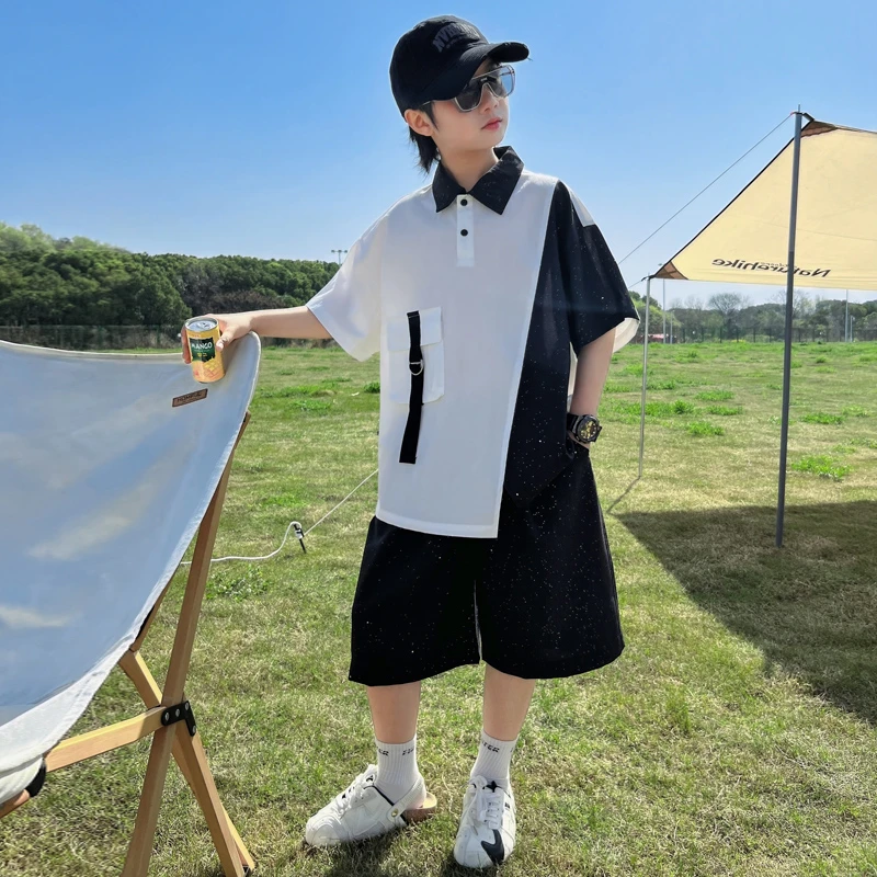 男童夏装衬衫套装2025新款儿童夏季薄款短袖工装两件套男孩炸街潮