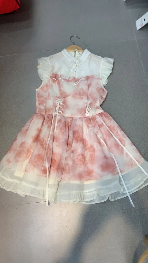 新中式改良飞袖立领水墨拼接连衣裙夏季新款修身显瘦气质裙子