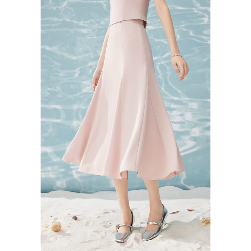 【陈大可专属】MandyZhang通勤粉色鱼尾半身裙女简约A字长裙夏