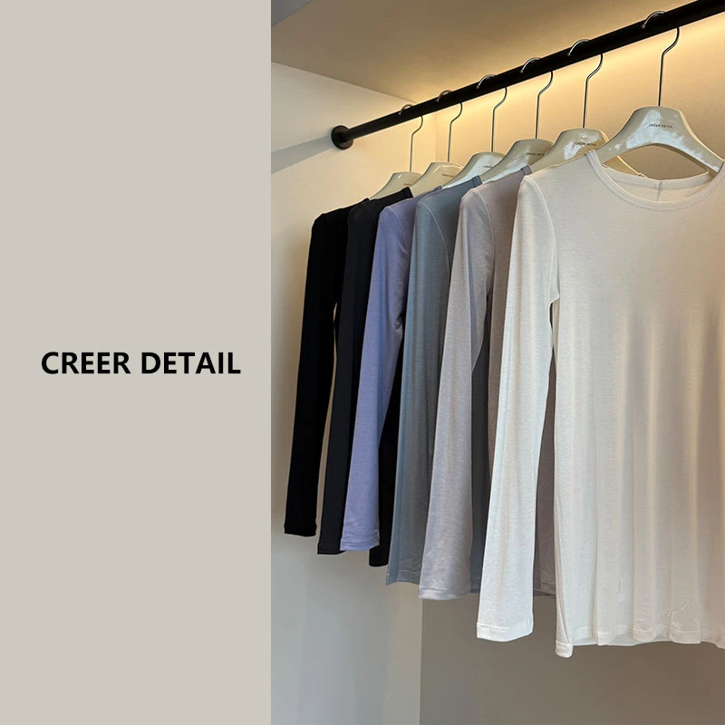 醋酸面膜T巨显瘦长袖打底T恤修身薄款圆领夏季上衣纯色