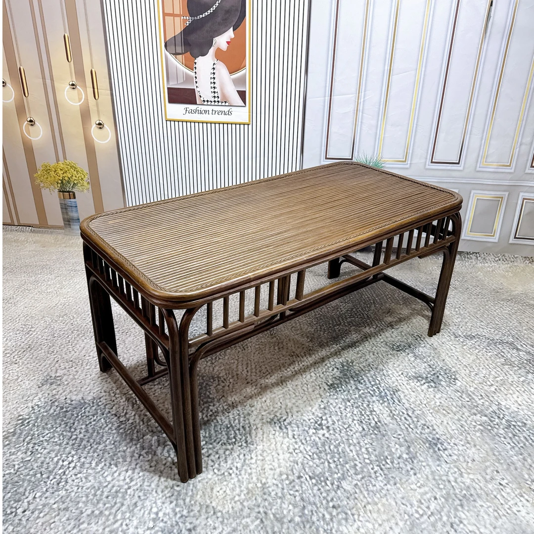 天然藤餐桌办公桌藤桌家用酒店方桌吃饭桌阳台田园轻奢风茶桌藤桌