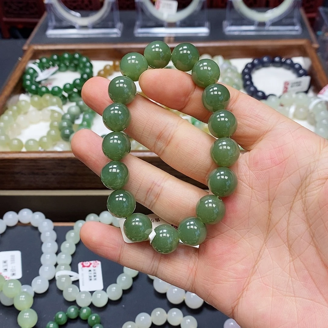 和田玉未镶嵌手串大****瓷青黄口12