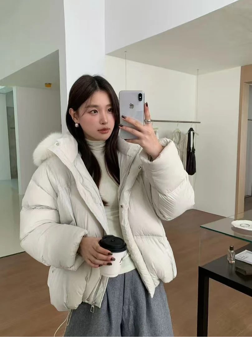 [DARUI]韩系温柔风狐狸毛大毛领鹅绒服2025年冬新款保暖外套