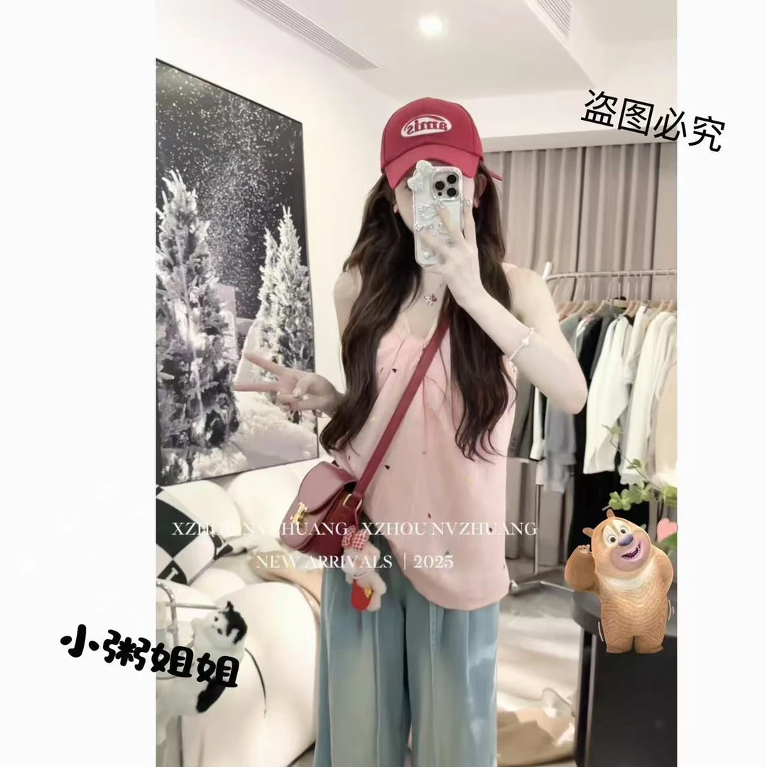 2025夏季韩式新款气质宽松显瘦粉色设计感短袖上衣女百搭休闲上衣