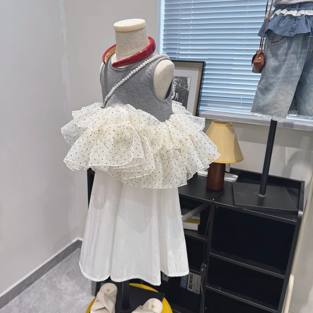 女童夏季新款波点荷叶边上衣+白色裤子A5-687/YL-509