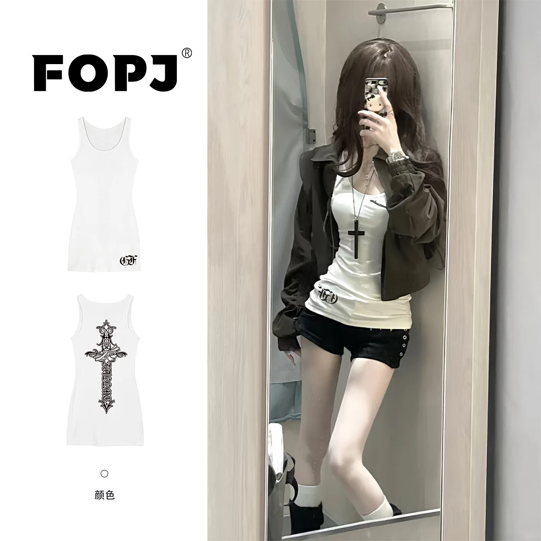 FOPJ美式辣妹黑色气质吊带背心女内搭打底修身显瘦夏季可外穿上衣