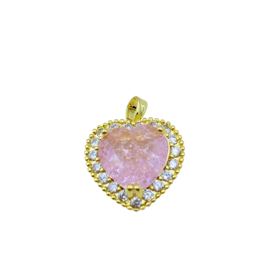粉水晶轻奢粉爱心满钻吊坠C1365 赠包装合金