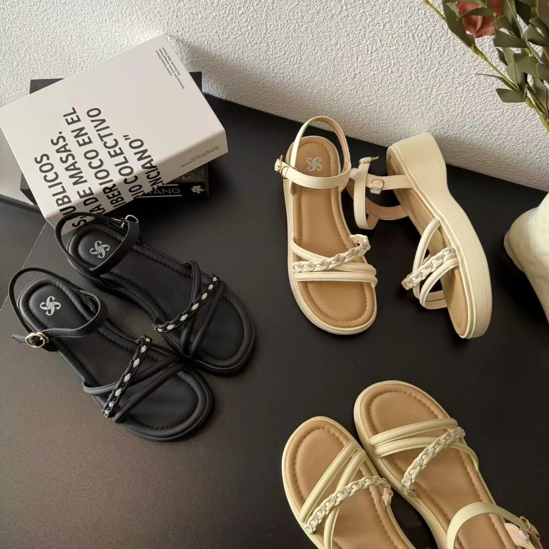 （优雅在线）2025新款轻轻轻夏季时尚厚底百搭一字带凉鞋10A01