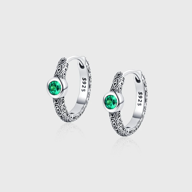 925银合成锆石耳饰 绿锆石复古做旧唐草纹耳环 KDP2437
