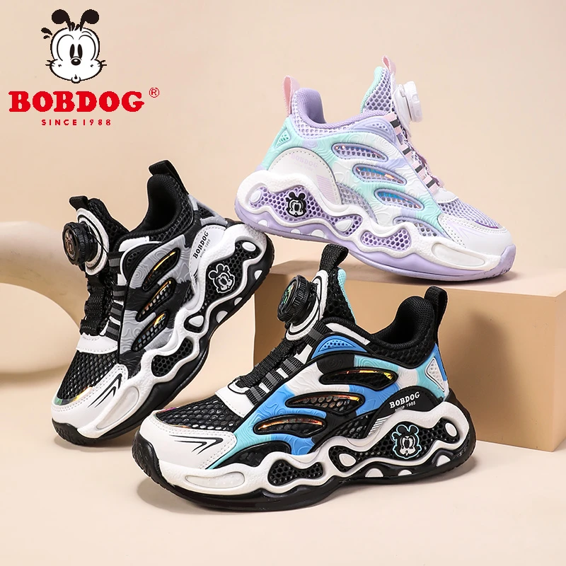 巴布豆夏季纽扣新款跑步鞋男童鞋子篮球鞋防滑单网运动鞋高帮凉鞋