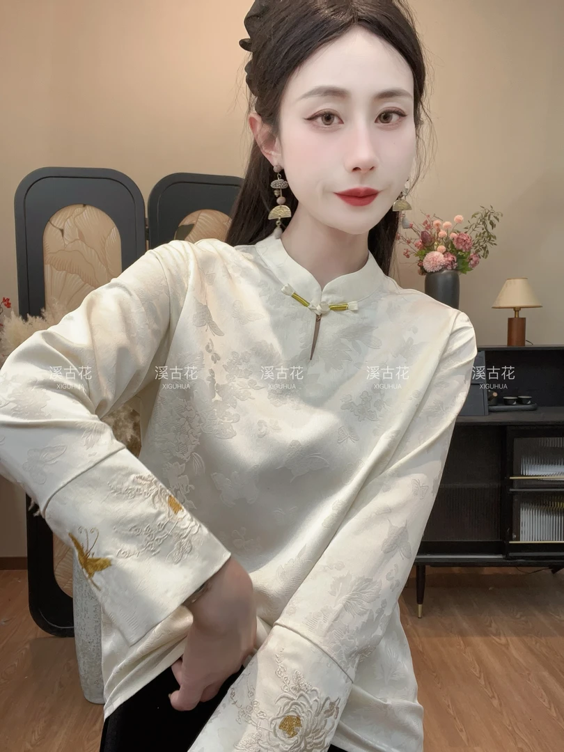 【简春】-早春新款刺绣新中式长袖女时尚春季百搭上衣日常
