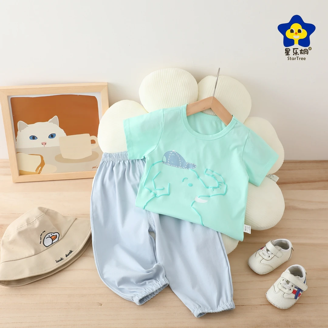 男宝夏季新款短袖长裤小象套装舒适透气休闲薄款699024