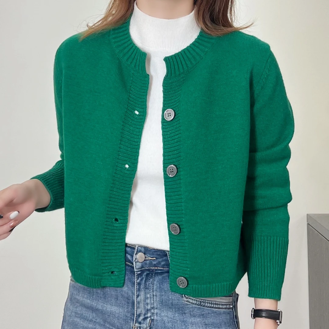 【正品现货】圆领纯色毛衣针织开衫女士时尚休闲宽松百搭长袖外套